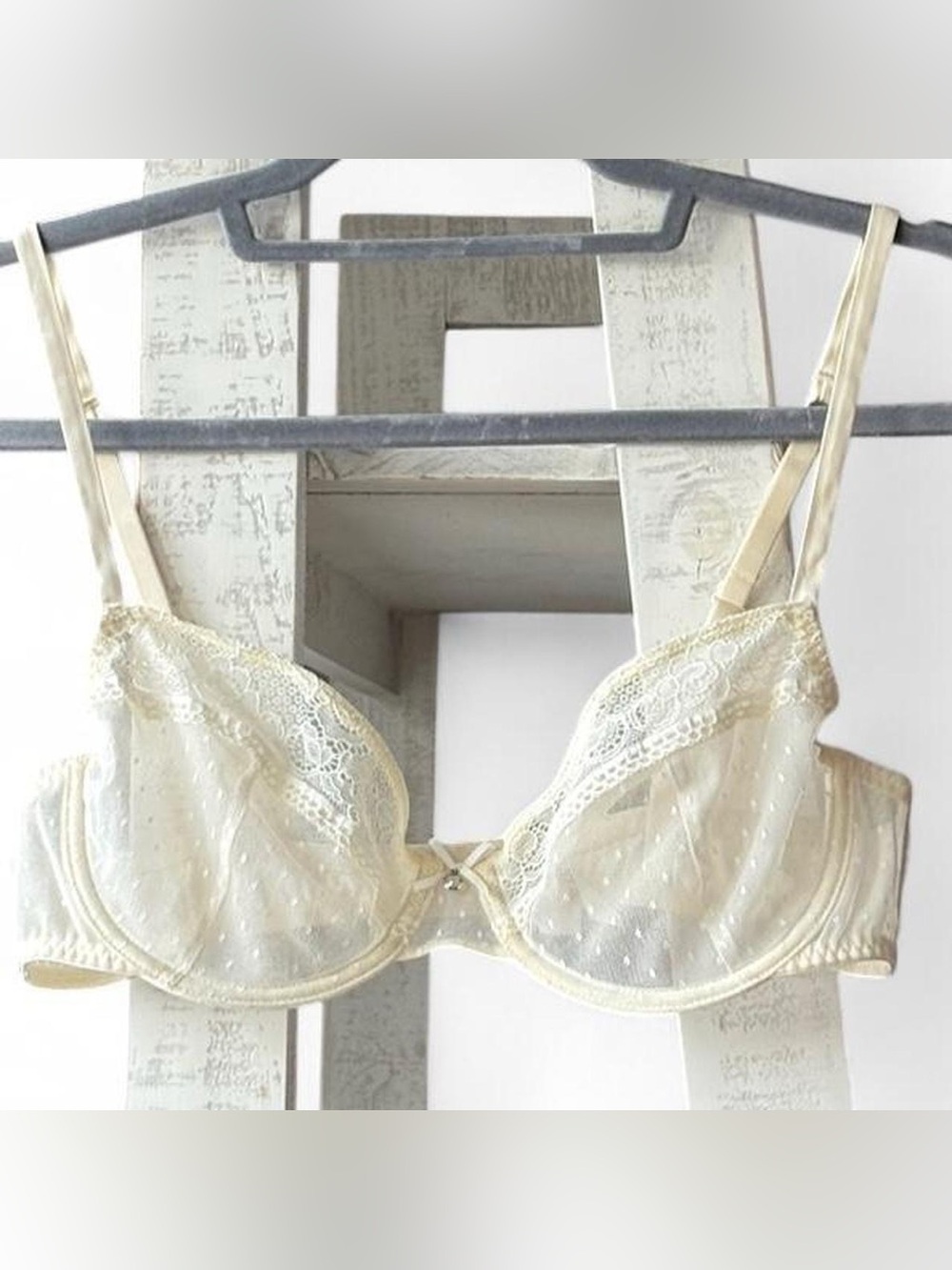 Gillian & O’Malley Cream White Embroidered Sheer Mesh Lace Unlined Bra Size 36B